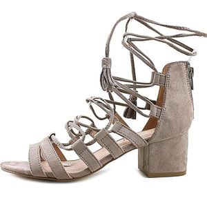 Madden Girl Taupe Lace-Up Block-Heeled Sandal - Size 6